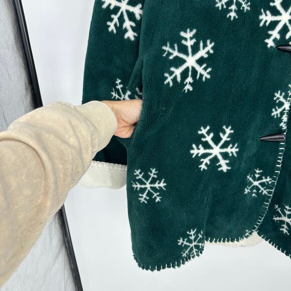 Nordic Lights Womens Reversible Fleece Coat Size L Green Crystals Snowflake NEW - Picture 7 of 12